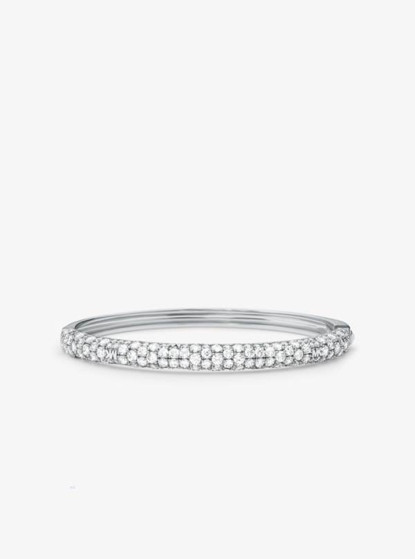 Damske Naramky Michael Kors Precious Metal-Plated Sterling Silver Pavé Bangle Strieborne - Šperky Michael Kors Sleva | OSZJH-9658